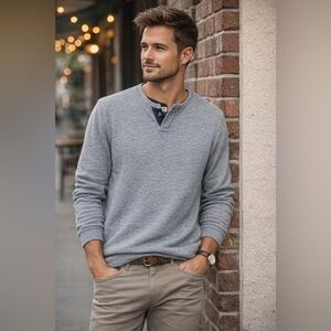 Marine Layer Men's Heather Gray Textured Pullover Sweatshirt size L